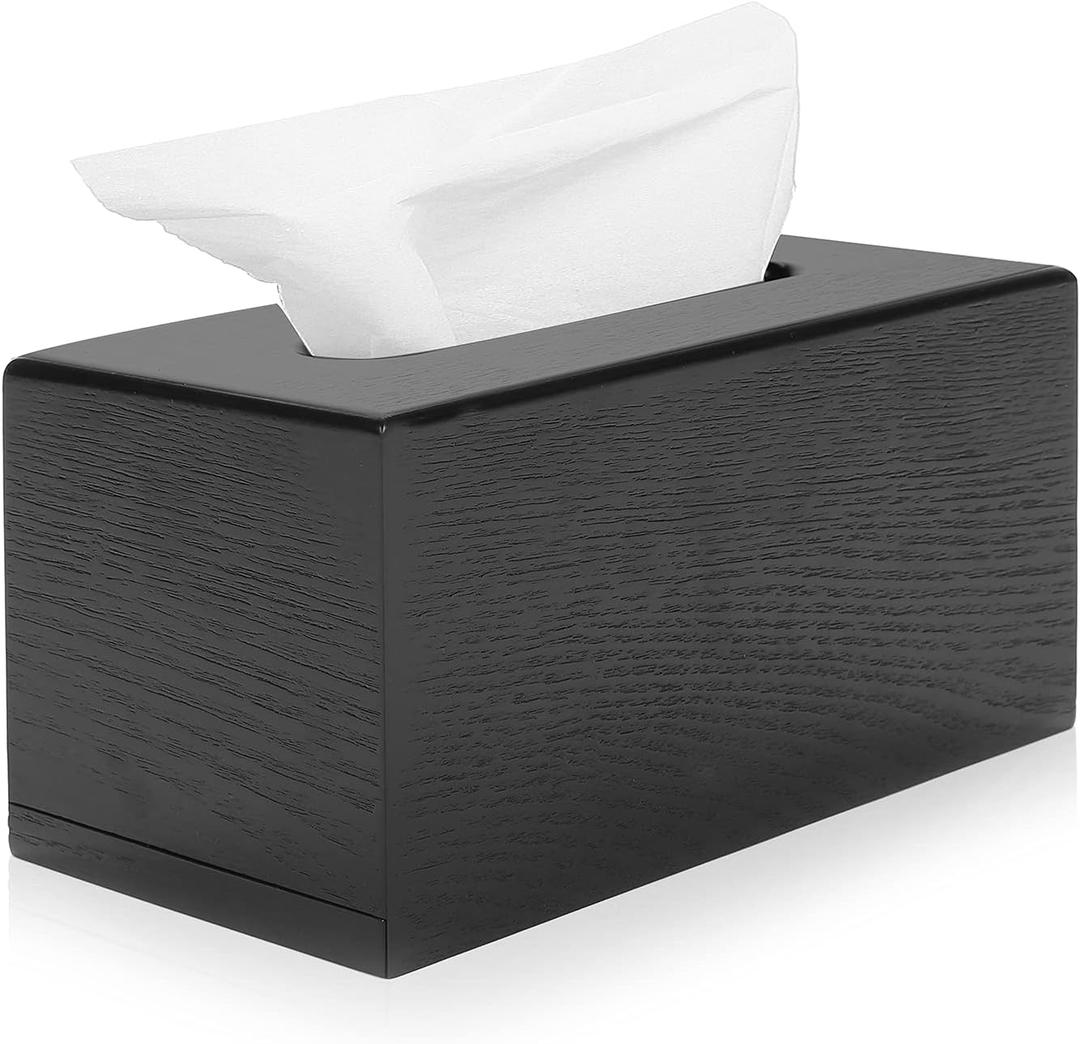 MyGift Modern Black Wood Grain Tissue Box Cover with Easy Refill Slide Out Bottom, Refillable Bathroom Facial Napkin Tissue Box Holder