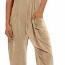 Fisoew Women's Summer Sleeveless Loose Casual V Neck Jumpsuits Spaghetti Strap Long Pants Baggy Overalls with Pockets, Large, Light Coffee
