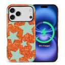 Artslion for iPhone 17 Pro Case for Women Girl Men Boy, Compatible with MagSafe, Shockproof Soft Silicone & Hard PC Shell Protective Case for iPhone 17 Pro - Orange Glitter Stars Sparkle