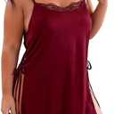 DITSONEO Plus Size Lace Babydoll Lingerie for Women Sexy Sheer Nightgown with Side Slit Adjustable Straps Soft Mesh Nightwear (3X-Large, Wine Red)
