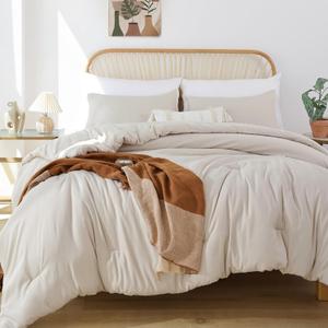 ROSGONIA King Size Comforter Set Beige, 3pcs (1 Boho Comforter & 2 Pillowcases) All Season Bedding Soft Lightweight Bedspread Cozy Blanket Quilt (King Comforter 104"x90")