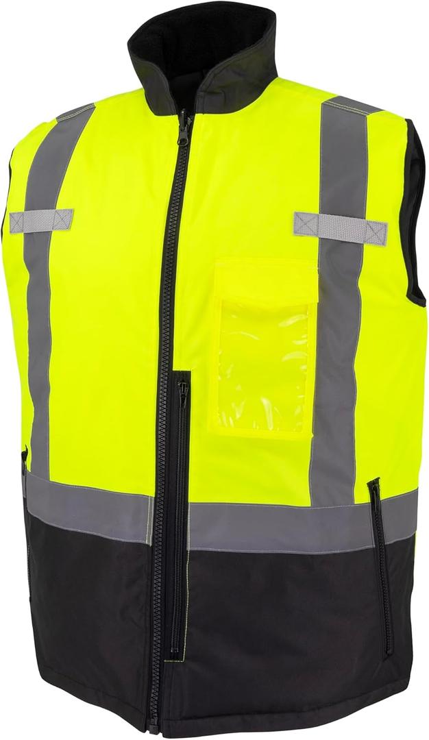 Radians SJV41B Unisex Class 2 High Visibility Reversible Insulated Safety Vest with Color Blocking, Green/Black, Size 2X (Yellow, XXL)