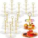 12 Pack 3 Tier Cupcake Stand Bulk Tiered Dessert Stand Thick Plastic Serving Tray with Gold Edges Dessert Table Display Set Tea Cake Holder for Wedding Birthday Party(White)