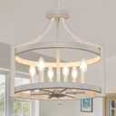 6-Light Farmhouse Chandelier, Distressed White Hanging Pendant Lighting, Convertible Semi Flush Mount Ceiling Light Fixture Rustic Metal Chandeliers for Dining Room Kitchen Foyer Entryway