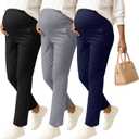 3 Pack Women's Maternity Pants Pregnancy Leggings Over The Belly Wide Waist Pant Pocket Ruched Work Casual Trouser (Navy Blue, Light Gray, Black) XXL