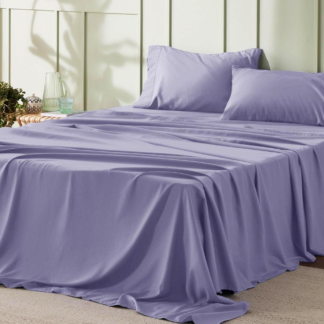 Bedsure California King Sheet Sets - 4 Pieces Soft Cal King Sheets - Breathable & Cooling - Hotel Luxury - Easy Care Polyester Microfiber Bedding for Women, Men, Baby Lavender