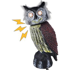 Hausse Solar Fake Owl Decoy Scare Birds Away, Solar Powered Motion Activated Scarecrow Deterrent Owl with Glowing Eyes, Scary Sound & Rotate Head, Nature Enemy Bird Repellent for Outdoor Garden Yard