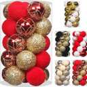 2.36In Velvet Christmas Ball Ornaments, 25PCS Red/Gold Flocked Christmas Tree Hanging Decorations, for Home Holiday Wedding Indoor Xmas Party Decor.