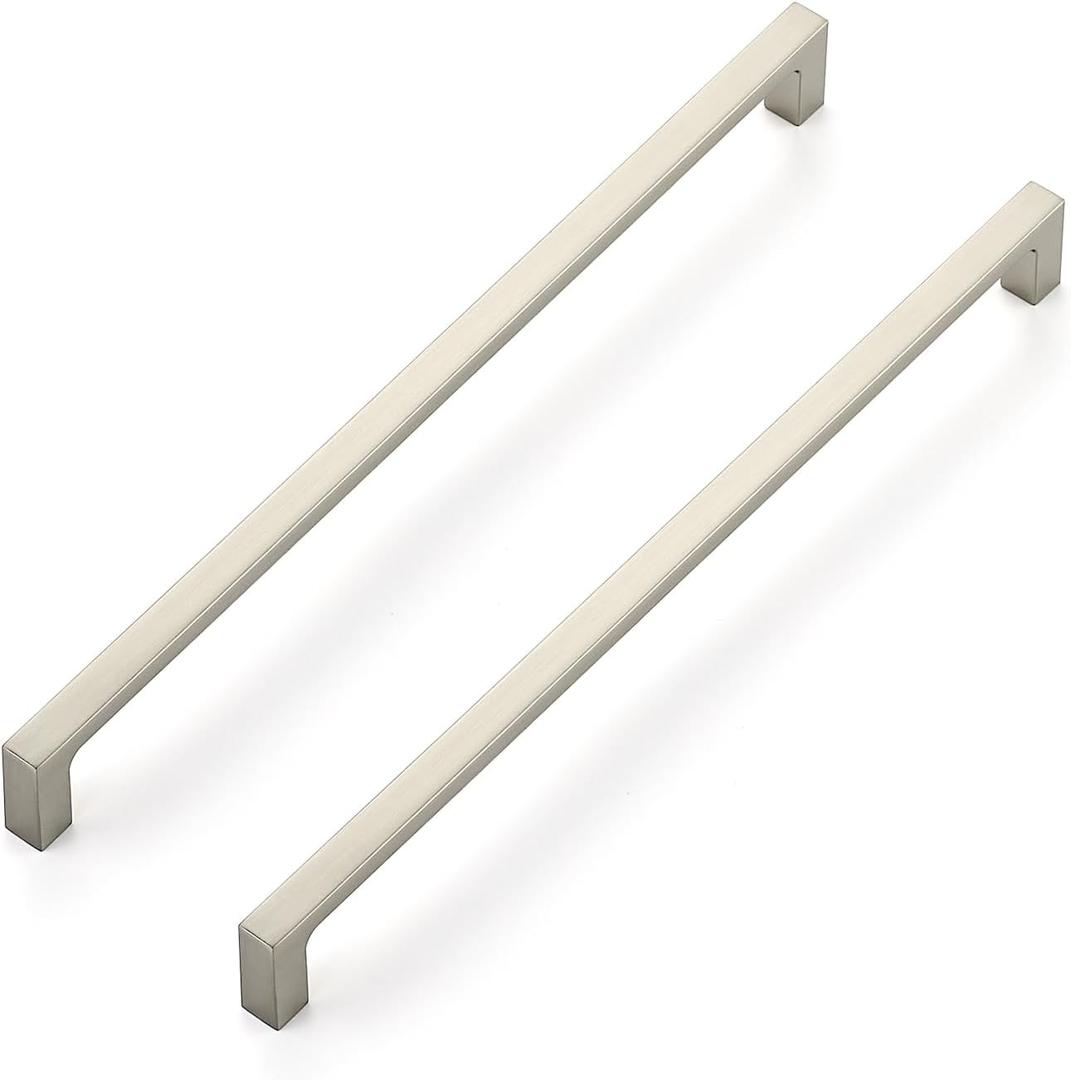 Ravinte 5 Pack 10 Inch Solid Square Cabinet Pulls - Brushed Nickel Handles for Kitchen Cabinets & Drawers (10" Hole Center)