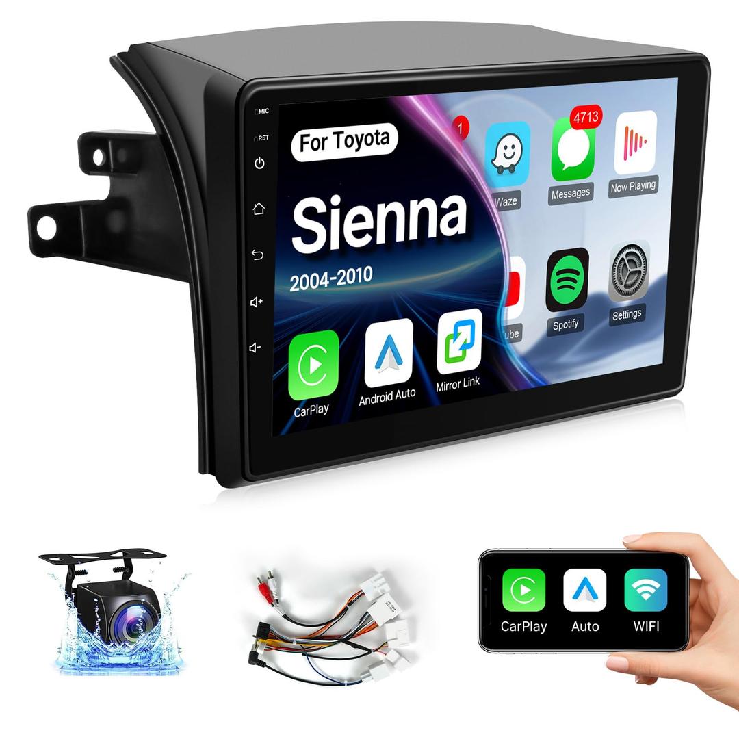 Leadfan Android Radio Stereo for Toyota Sienna 2004-2010 Wireless Carplay Android Auto, 9” Touch Screen for Sienna Head Unit BT/Voice Control/GPS/WiFi/Camera/SWC/FM (FIT J.B.L)