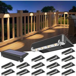 VOLISUN Solar Deck Lights 16 Pack, Warm White Glow LED Large Size Lamp, IP65 Waterproof Step Lights Outdoor for Deck, Step, Fence, Railing, Wall and Stairs(Black)
