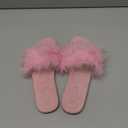 BCTEX COLL Women's Fuzzy Open Toe Slippers Memory Foam Feather Slides Fluffy Furry Indoor House Sandals (9, Pink)