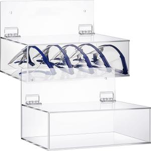 Geetery 4 Pack Safety Glasses Holder with Lid Wall Mount/Stand 9 x 6 x 3 Inches Clear Acrylic Dispenser Storage Case Wall Organizer Box for Eyewear Goggle Glove Facemask Lab Supply
