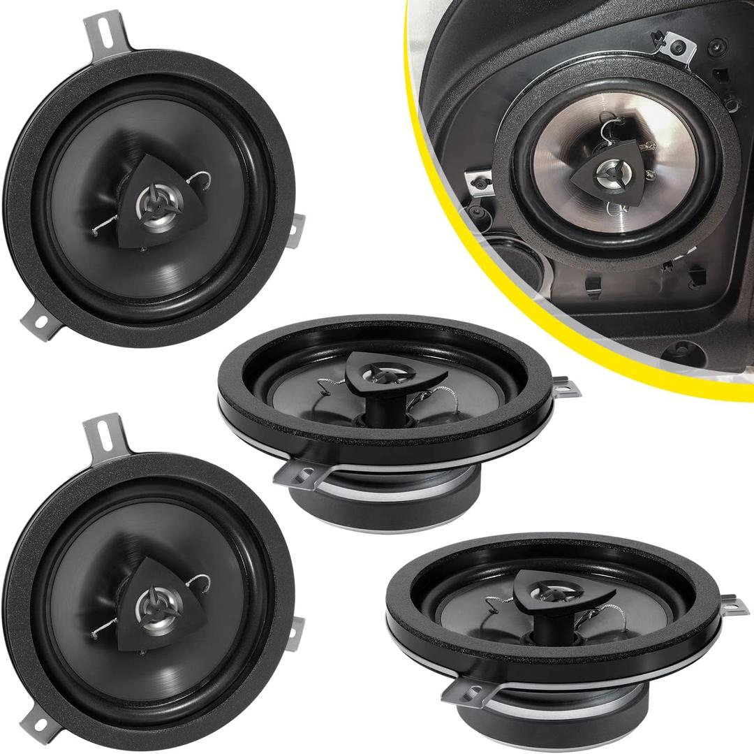 4 Pack Speaker Upgrade For 2007-2018 Jeep Wrangler JK JKU & Grand Cherokee, Commander, Liberty, Dodge Challenger, Durango, Dakota, Nitro, Chrysler 6.5 Inch 2-Way Car Audio Speaker Replace OEM 77KICK10