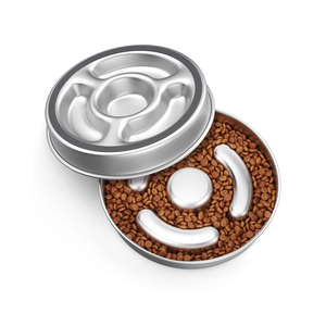 Slow Feeder Dog Bowl Stainless Steel, 2 Cups Metal Non-Slip Dog Food Bowls, Dog Water Bowl for Small & Medium Sized Dogs, Fun Bloat Stop Pet Bowl for Fast Eaters, Slows Down Pets Eating