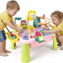 OKPOW Water Table for Toddlers 1-3 with Pump  Sand & Splash Sensory Play Sink, Outdoor Backyard & Indoor Kitchen Fishing Playset Toy with Running Water, Tool-Free Assembly, Birthday Gift for Kids (Pink)