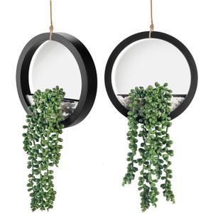 Der Rose 2 Pack Fake Plants Hanging Artificial Succulents Plants in Black Pots for Living Room Bathroom Accessories Boho Farmhouse Wall Decor