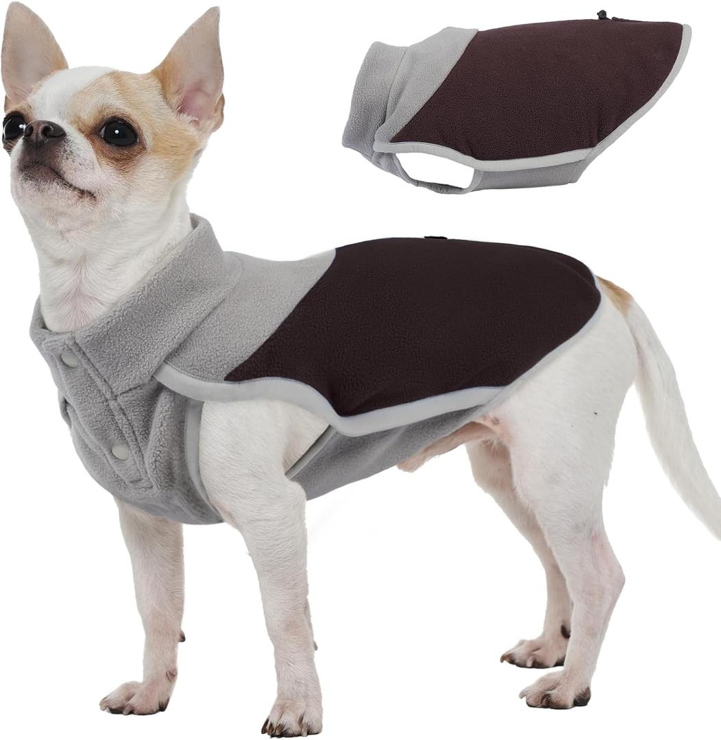 MIGOHI Dog Fleece Vest with Leash Hole - Soft Thermal Sweater Winter Warm Coats with Adjustable Button Neck for Small Medium Large Dogs, Pullover Dog Jacket Cold Weather, Schnauzer, S, Brown
