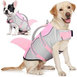 AOFITEE Dog Life Jacket, Shark Dog Life Vest for Swimming Boating, High Flotation Pet Lifesaver with Rescue Handle, Reflective French Bulldog Lifejacket, Life Jackets for Small Medium Large Dogs, M (Light Pink)