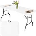6FT Folding Tables Heavy Duty Folding Table, Multi-Functional Fold up Table for Outdoor Camping Picnic Parties, Indoor Events White Training Table with 330lbs Static Weight Capacity