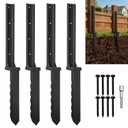 Fence Post Repair Kit 4 Pcs,30" Heavy Duty Fence Post Stake Spike with Black Powder-Coated,Thickened Anchor Ground Spike for Repair Tilted/Broken Wood Post