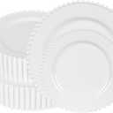 60 Pcs White Plates, Beaded Design Disposable Plastic Plates for 30 Guests, Fancy Party Dishes 7.5 inch Dessert Plate and 10 inch Dinner Plate for Party, Bridal Shower