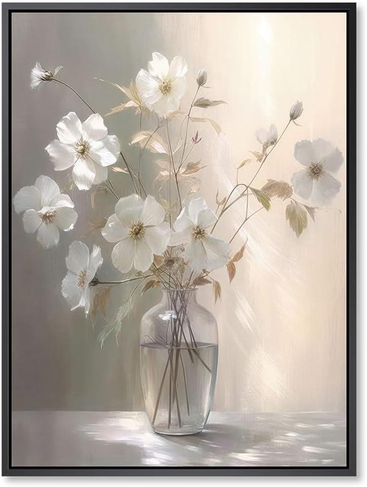 daktenn Black Framed Wall Art Floral Canvas Wall Art Decor for Bathroom Wall Art Bedroom Framed Artwork Bathroom Pictures Wall Decor(Black Framed, 18x24)