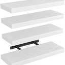 Fixwal 15.8in Floating Shelves, Rustic Wood Finish Wall Shelves Set of 4, Shelves for Wall Decor, with Invisible Brackets for Bathroom, Living Room,Bedroom and Kitchen(White)