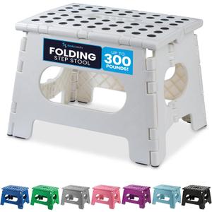 Handy Laundry Folding Lightweight Step Stool - Sturdy Enough to Support Adults and Safe Enough for Kids - Opens Easy with One Flip - Great for Kitchen, Bathroom or Bedroom (White - 9 Inch)