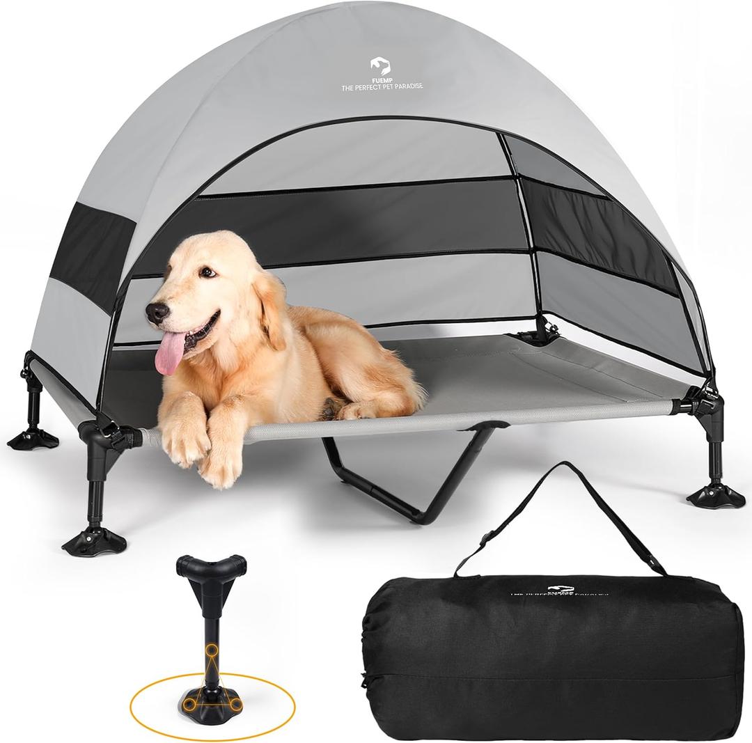 Elevated Dog Bed with Canopy |Included Travel Bag| |XL Size Portable Dog Bed|Widened Anti Slip Feet & Rain Resistant|Cooling|Elevated|Raised Cot for Large Dogs|Removable Shade