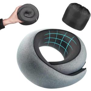 Travel Pillow, Memory Foam Neck Pillow with Ergonomic 360° Support, Travel Neck Pillow for Airplanes, Compact Design for Plane, Car & Office Travel Essentials, Gray