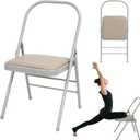 RattanView Yoga Auxiliary Chair with Lumbar Back Support Backless Folding Metal Foldable Flexibility Exercise Chair Balance Handstand Training Tool for Back Pain Relieving Strength Training