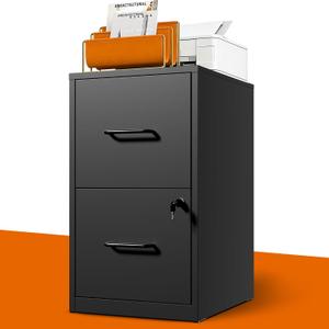 2 Drawer File Cabinet with Lock, Metal Vertical File Cabinets for Home Office, Office Furniture for Organization Hanging Legal/Letter/A4, Office File Cabinet Storage Cabinet, Require Assembly, Black
