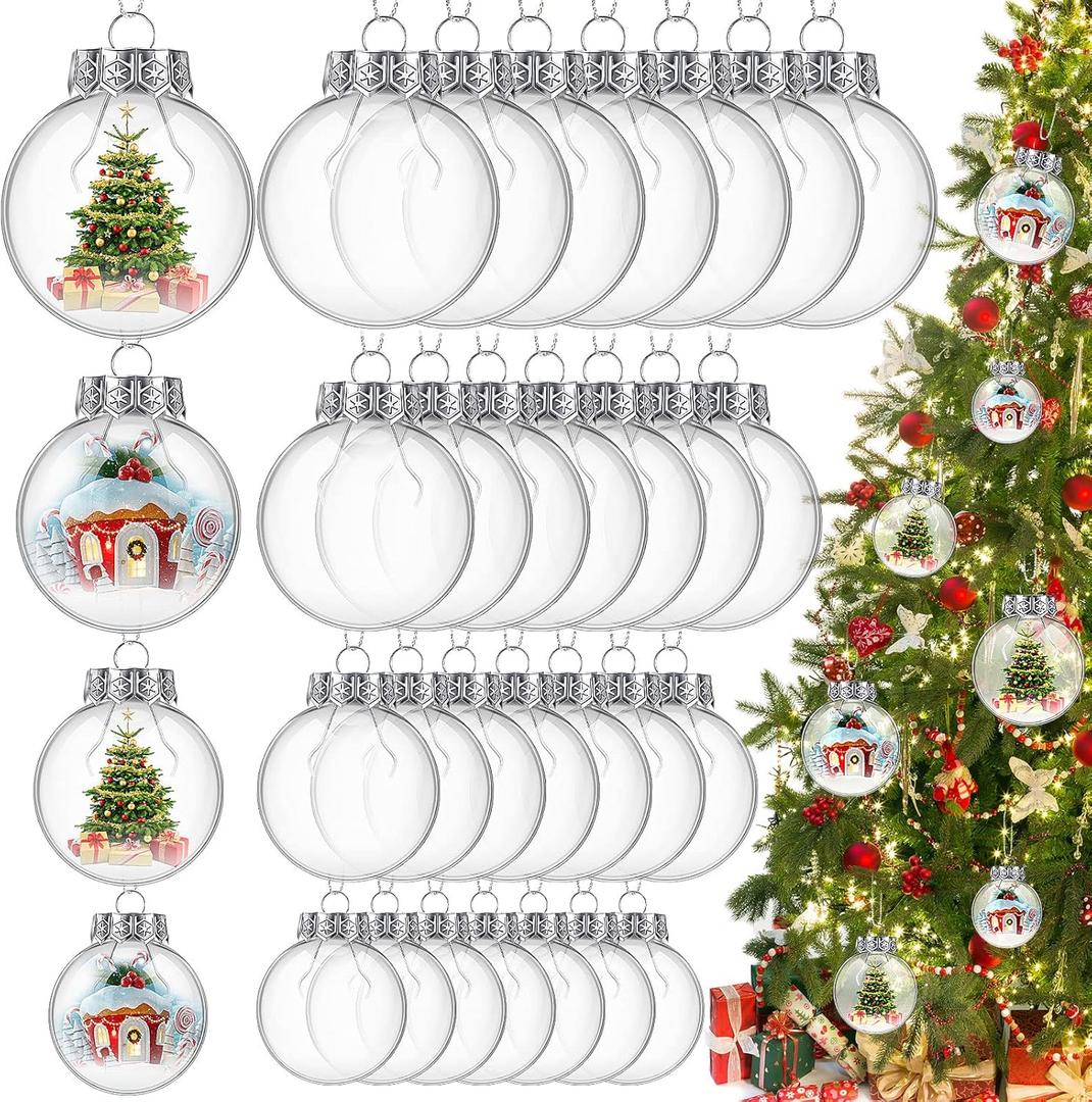 Macarrie 32 Pcs Clear Plastic Fillable Ornament Balls 2/2.36/2.76/3.15 Inch Clear Plastic Christmas Ball Ornaments for DIY Crafts Christmas Tree Decor