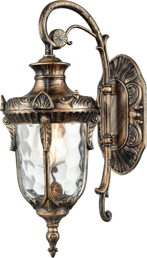 SAMTEEN Bronze Outdoor Light Fixtures Wall Mount 15.8" H Waterproof Exterior Wall Sconce with Hammered Glass Shade Outside Porch Light for House Garage Front Door