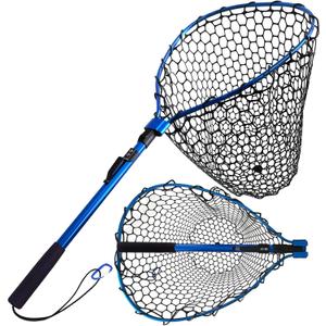 SEASPRO Foldable Rubber Fishing Net with Handle 37 47 Red Blue Telescoping Fish Net - Adjustable Length Lightweigh Collapsible Extendable Fishing Net (1-section pole | net depth 50cm)