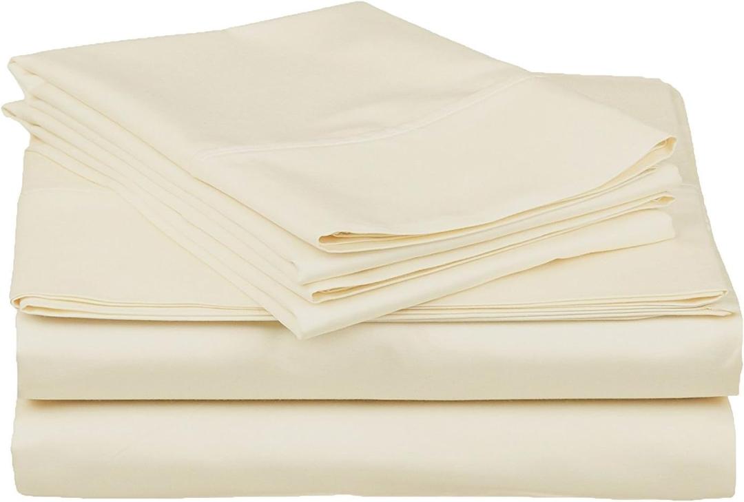 Clarence linen 100% Egyptian Cotton 500 Thread Count 4 Piece Sheet Set 15 Inch Deep Pocket - Ivory, Queen