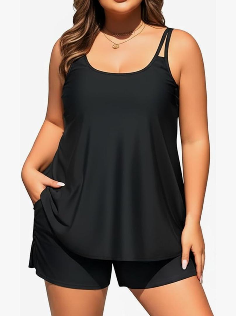 Plus Size Tankini Swimsuits - Women Two Piece Tankini Top with Shorts Flowy Swimsuit 2025 Bathing Suits L
