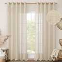 LAMIT Linen Curtains 84 Inch Long for Living Room, Bronze Grommet Linen Light Filtering Window Treatments Semi Sheer Modern Drapes for Bedroom, 2 Panels Set, 60 x 84 Inch