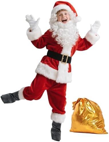 Kids Santa Claus Costume for Boy Santa Suit Outfit Child Jacket Toddler Coat for Christmas Halloween Cosplay Party , Size Small