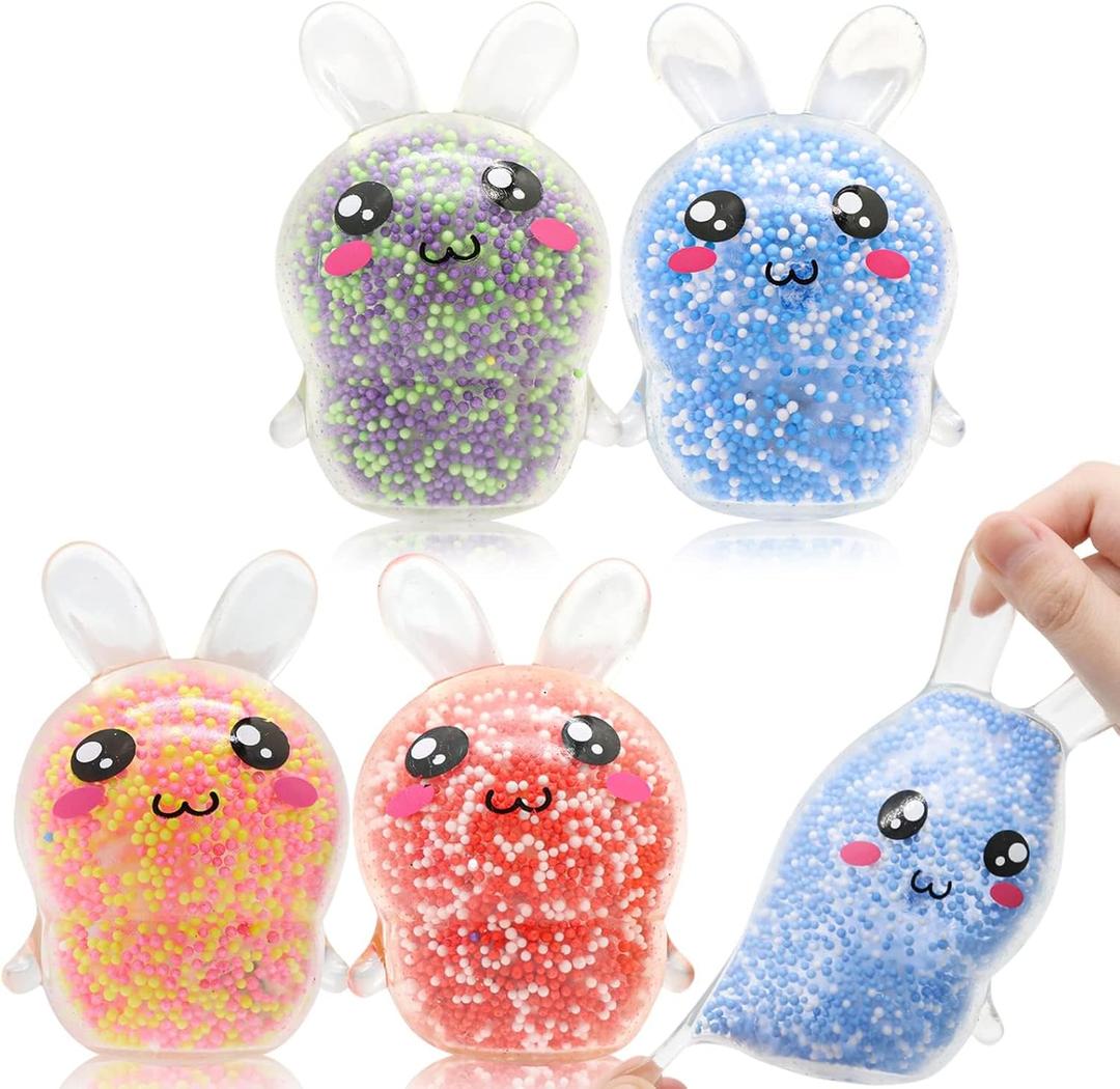 Easter Basket Stuffers,4 Pack Squishy Easter Bunny Stress Balls for Kids Adults Teens Girls,Easter Fidget Toys for Kids Girls Boys, Easter Party Favor Gifts for Children
