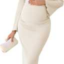 Off The Shoulder Maternity Dress Bell Sleeves Ruched Bodycon Maxi Elegant Pregnancy Dresses Baby Shower Photoshoot (Small, Champagne)