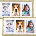 3-2x3'' Gold Multi Metal Picture Frame 3 section frame 2pack, Elegant Bamboo Detail Designs Gold Plated Photo Frames 3-2x3'' Baby Nurse frames With Soft Touch Velvet Backing for Desktop and Wall Dcor(Gold)