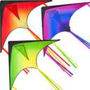 JOYIN Large Delta Kite Red, Green and Purple, Easy to Fly Huge for Kids and Adults with 262.5ft String, Large Delta Beach Kite for Outdoor Games and Activities