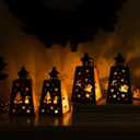 DECORKEY Christmas Lanterns Decorations Outdoor&Indoor, 4PCS Decorative Candle Holder Set with Christmas Tree, Snowman, Reindeer, Santa Claus Openwork Patterns, Hanging&Tabletop Decor (No Glass) (Golden *2+silver *2)