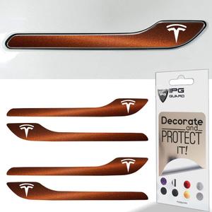 IPG Compatible for Model 3 / Model Y Door Handle Decal Sticker Wrap Kit (Set of 4) with Tesla Logo Personalize Your Tesla (Bronze)