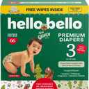 Hello Bello Dr. Seuss Baby Grinch Premium Diapers, Size 3 (14-24 lbs), 66ct Plus Bonus Wipes: Softness & Protection for Sensitive Skin 