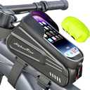 Bike Phone Holder Bag - Waterproof Bicycle Frame Bag Hard Case Large Capacity Top Tube Front Frame Cycling Mount Accessories Pouch, TPU Touch-Screen & Sun-Visor (Red Zipper)