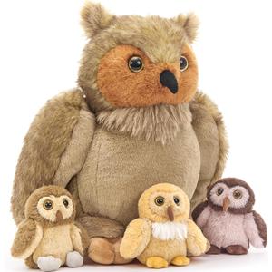 Tezituor 4Pcs Owl Stuffed Animals Set, 20 Inch Large Mommy Stuffed Owl Plush with 3 Babies Toy, Soft Owl Plushies Pillow for Girls Boys Birthday Christmas Decor