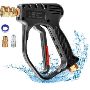 Short Pressure Washer Gun, 4000 PSI High Power Washer Spray Gun, 10.5 GPM Foam Gun with 3/8'' Swivel Quick Connect, Pressure Washer Handle with M22-14mm Adapter for Extension Wand & Hose